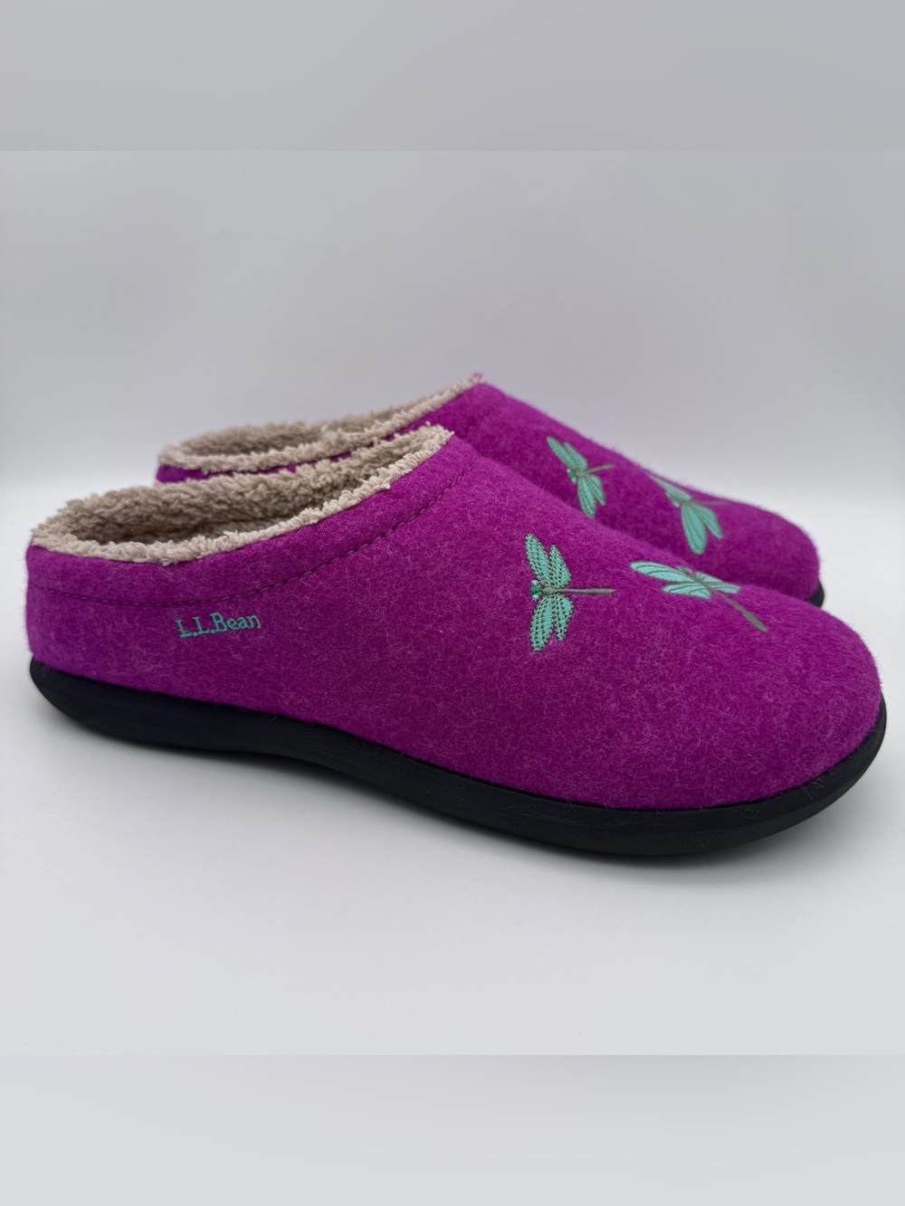 L.L.Bean Daybreak Scuffs Magenta Slippers Dragonfly Motif Women Size 11 M